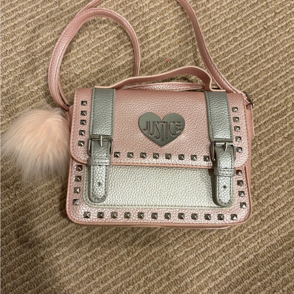 Justice Pink and Silver Mini Bag with Studs